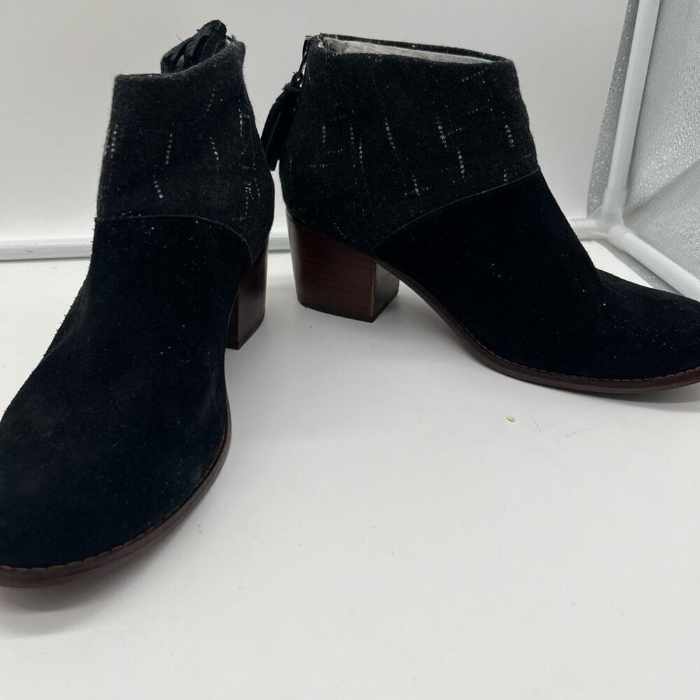 Toms Leila Ankle Boots Women's Black Suede Dotted Wool